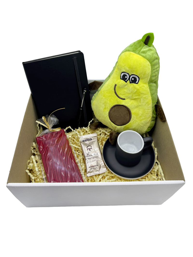 Avakado Yastık Siyah Kapaklı Defte Çikolata Hediye Kutusu