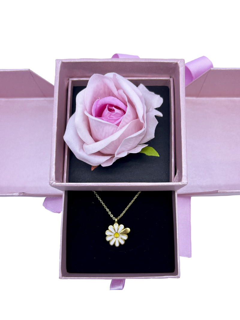Özel Kutuda Yapay Gül Papatya Kolye Hediye Kutusu