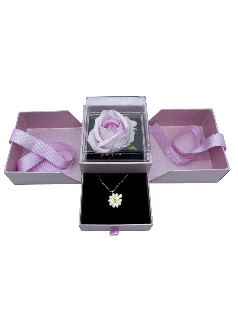Özel Kutuda Yapay Gül Papatya Kolye Hediye Kutusu
