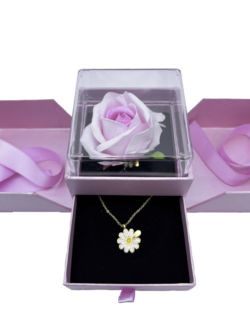 Özel Kutuda Yapay Gül Papatya Kolye Hediye Kutusu